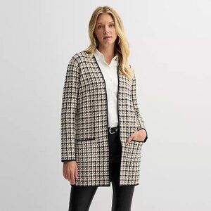 Nine West Black and Tan Houndstooth Coatigan Sweater with Pockets XL